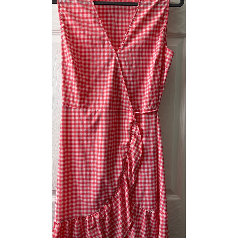 Southern Tide Womens Orange Gingham Ruffle Wrap Dress Sleeveless Size M Mini - Picture 5 of 9